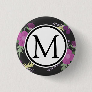 Purple and Black Flower Design 1 Inch Round Button