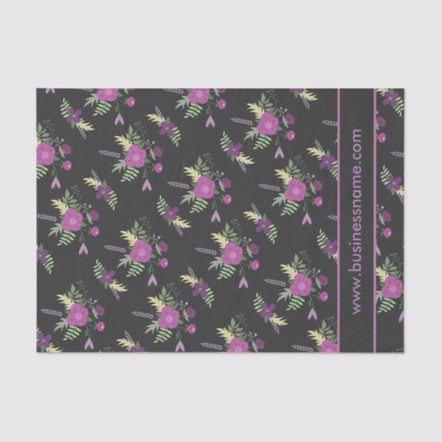 Purple and Black Flower Pattern Custom Text Tissue Paper (Front)