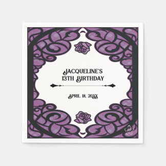 Purple and Black Gated Rose Princess Birthday  Napkin