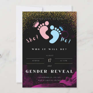 Purple And Black Gender Reveal Invitation