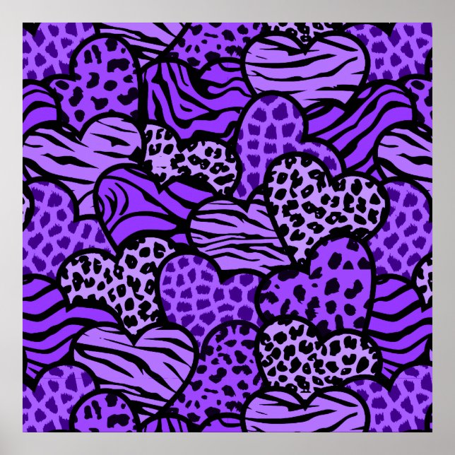 Purple and black girly animal print hearts (Front)