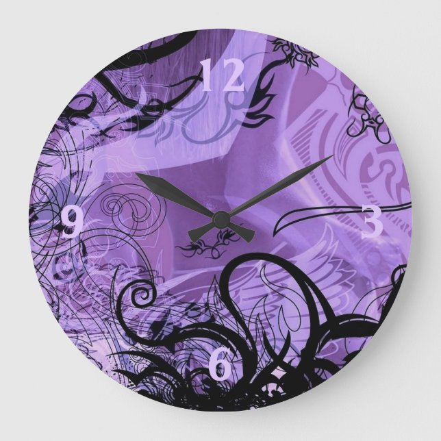Purple and Black Goth Pattern Wall Clock (Front)