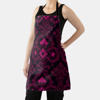 Purple and black gothic damask pattern apron