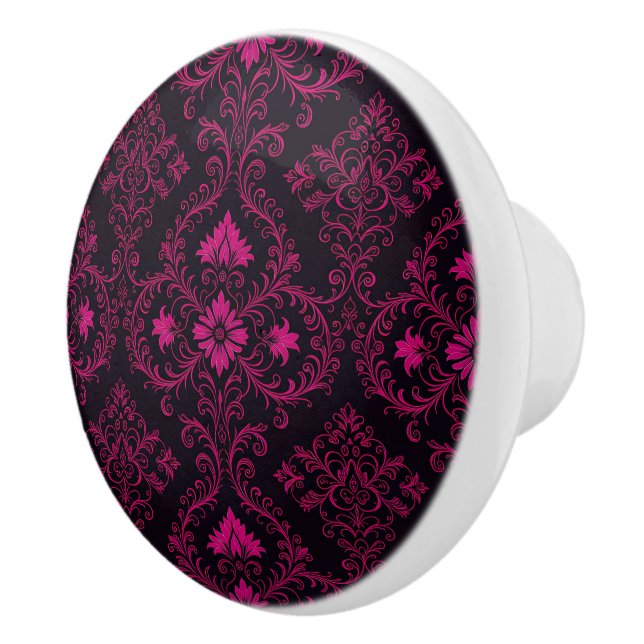Purple and black gothic damask pattern ceramic knob (Right)