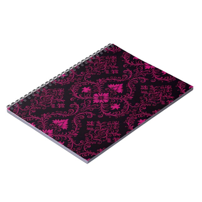 Purple and black gothic damask pattern notebook (Left Side)