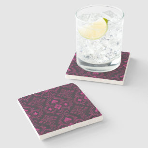 Purple and black gothic damask pattern stone coaster
