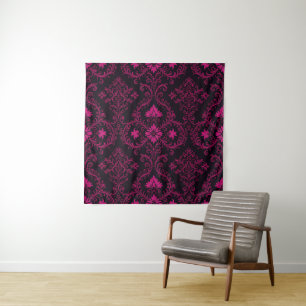 Purple and black gothic damask pattern tapestry