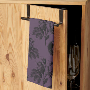 Purple and Black Gothic Floral Pattern Halloween Kitchen Towel