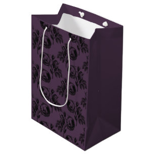 Purple and Black Gothic Floral Pattern Halloween Medium Gift Bag