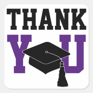Purple and Black Graduation Thank You Square Sticker