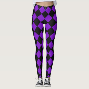 Purple and Black Harlequin Diamond Checked Pattern Leggings