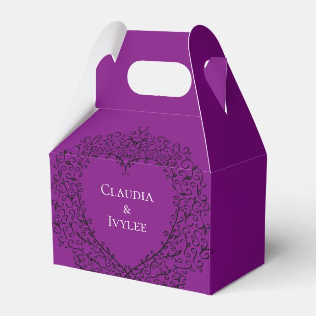 Purple and Black Heart Gothic Wedding Favour Box (Front Side)