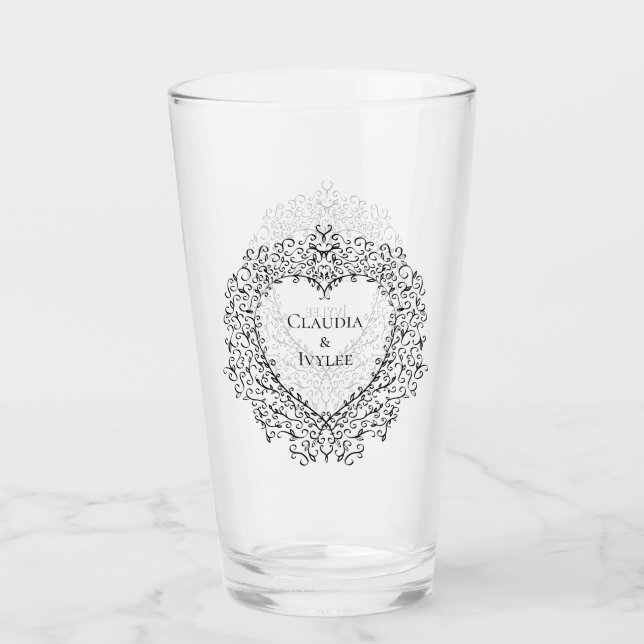 Purple and Black Heart Gothic Wedding Glass (Front)