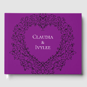 Purple and Black Heart Gothic Wedding Guest Book