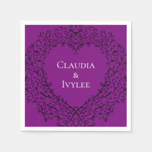 Purple and Black Heart Gothic Wedding Napkins