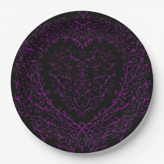 Purple and Black Heart Gothic Wedding Paper Plates
