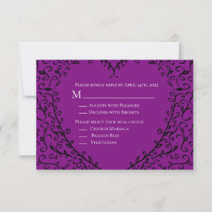 Purple and Black Heart Gothic Wedding Reply Card