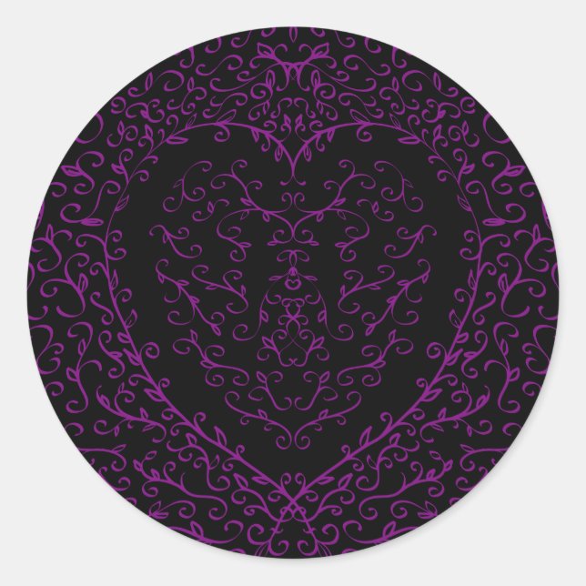 Purple and Black Heart Gothic Wedding Stickers (Front)