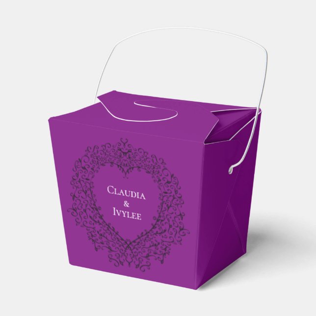 Purple and Black Heart Wedding Favor Box (Front Side)