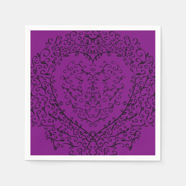Purple and Black Heart Wedding Napkin (Front)