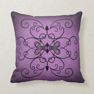 Purple and black hearts and swirls pretty decor throw pillow
