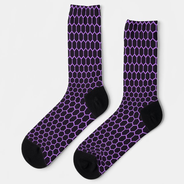 Purple and Black Honeycomb Pattern Crazy Socks (Left)