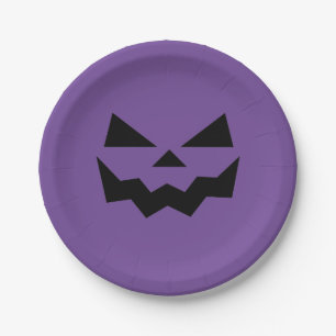 Purple and Black Jack-o-lantern pumpkin face  Paper Plate