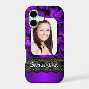 Purple and black lace personalized photo template