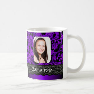 Purple and black lace personalized photo template coffee mug