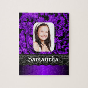 Purple and black lace personalized photo template jigsaw puzzle