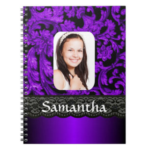 Purple and black lace personalized photo template notebook