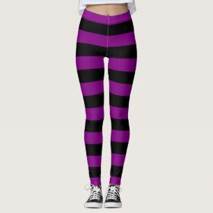 Purple and Black Large Size Horizontal Stripes Leggings