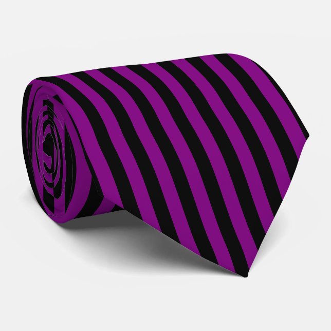 Purple and Black Large Vertical Stripes Tie (Rolled)