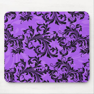 Purple and Black Leafy Scrolls Mousepad