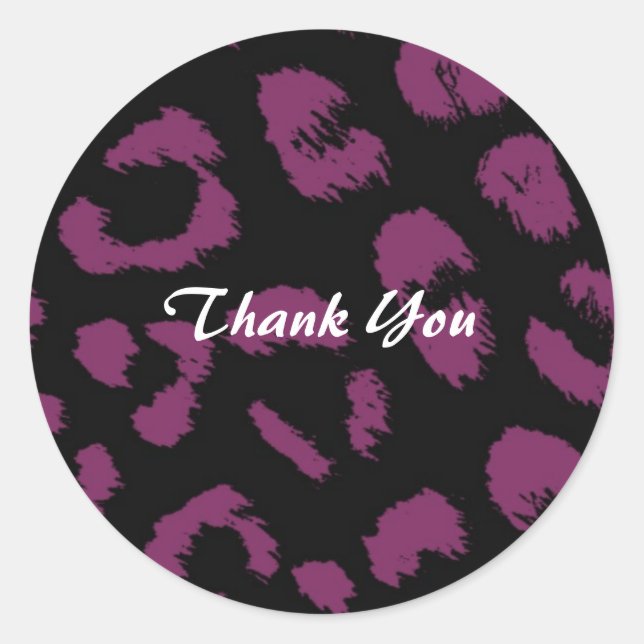 Purple and Black Leopard Pattern Thank You Classic Round Sticker (Front)