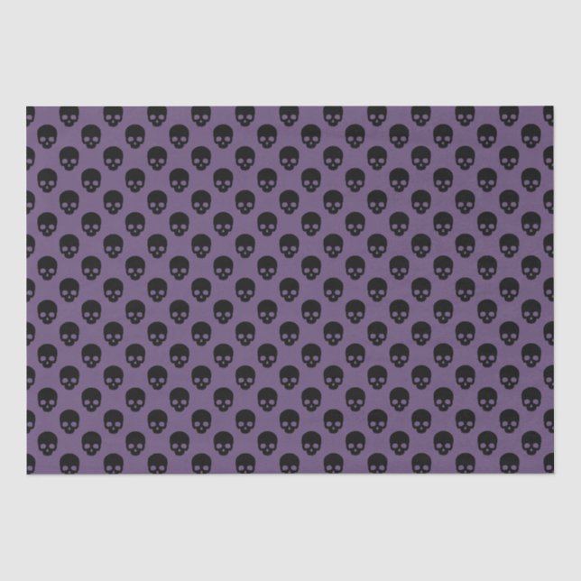 Purple and Black Little Skulls Pattern Halloween Tissue Paper (Front)
