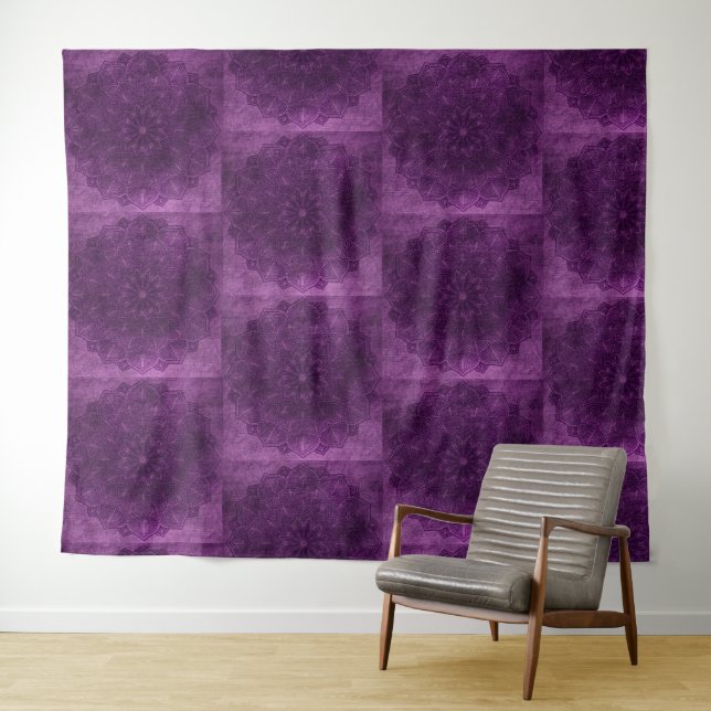 Purple and Black Mandala Wall Tapestry (In Situ (Horizontal))