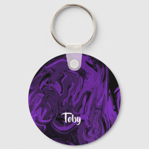 Purple and black marble polished keychain