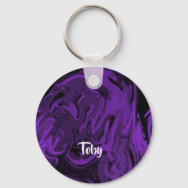 Purple and black marble polished keychain (Front)