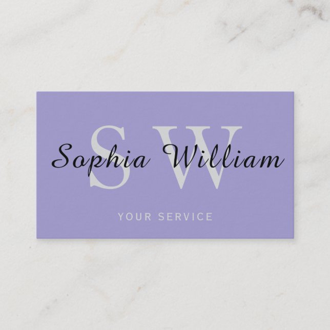 Purple and black monogram minimal modern Business Calling Card (Front)