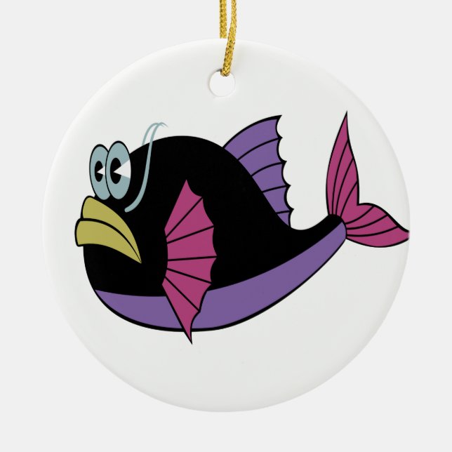 Purple and black multi colour puffer fish ceramic ornament (Front)