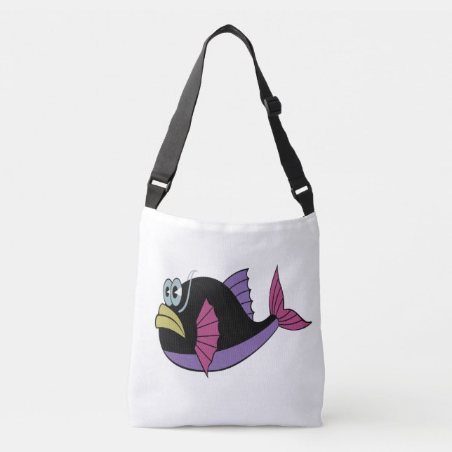 Purple and black multi colour puffer fish crossbody bag (Front)