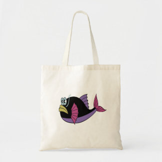 Purple and black multi colour puffer fish tote bag