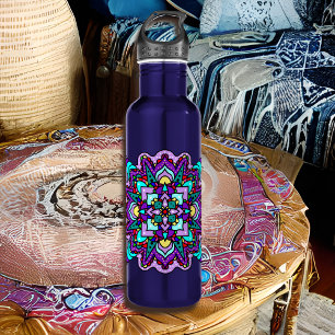 Purple and Black Mystical Colourful Mandala  710 Ml Water Bottle