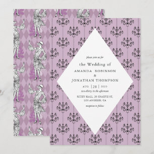 Purple and Black Paris Themed Calligraphy Wedding Invitation