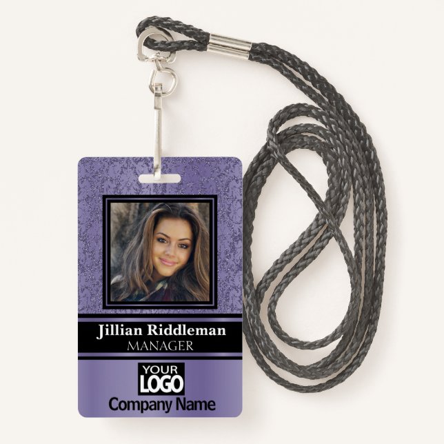 Purple and Black Photo and Logo Badge (Front with Lanyard)
