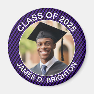 Purple and Black Photo Football Graduation Magnet