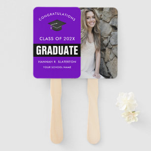 Purple and Black Photo Graduation Hand Fan