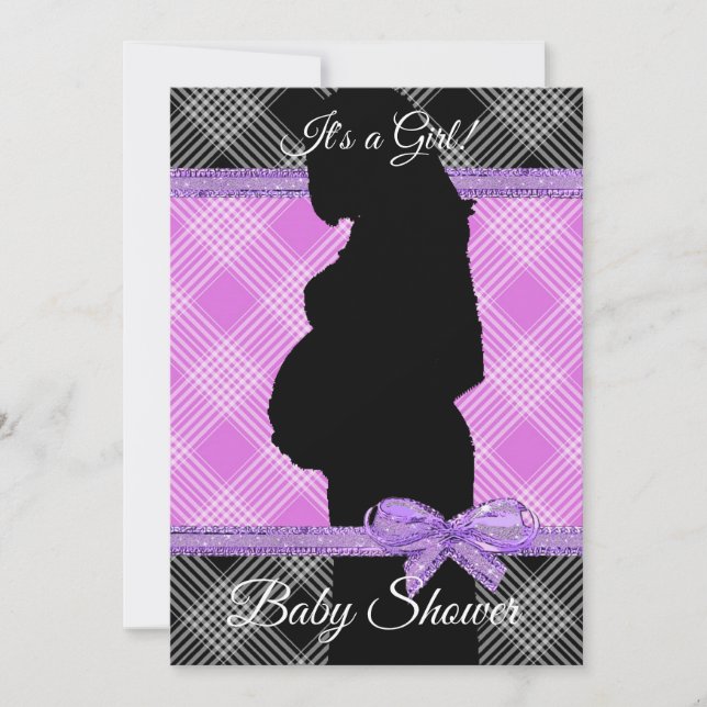 Purple and Black Plaid Baby Shower Invitation (Front)