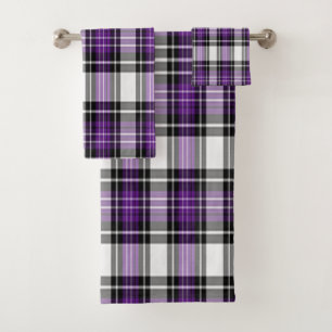 Purple And Black Plaid Bath Towel Set